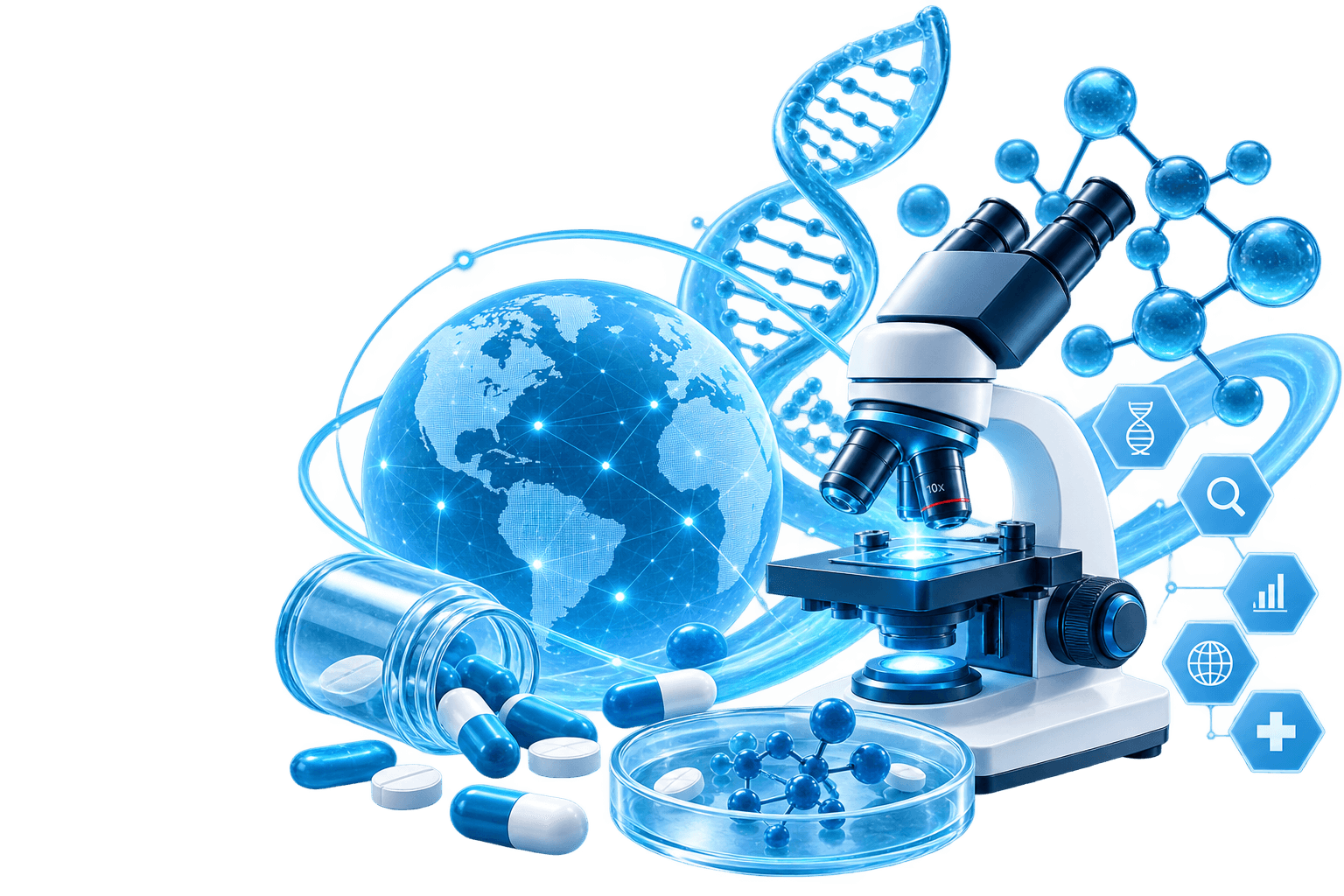 Scientific illustration of open research, data, and global collaboration
